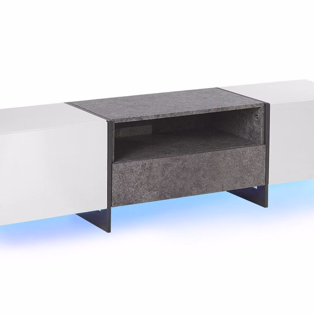 Wyld and Coco Concrete-Effect TV Stand with LED Lighting in Grey and White Veneer – 2