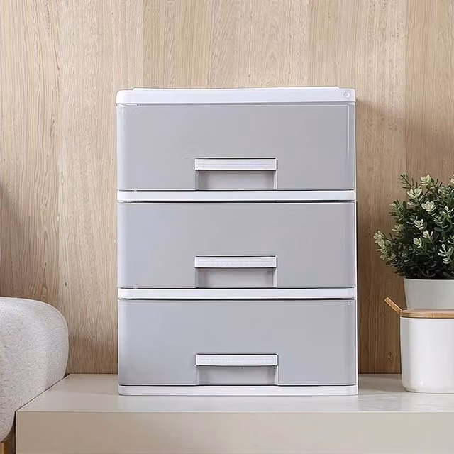 PAWNORA 3-Tier Plastic Storage Drawer Tower Unit in Grey and Transparent – 1