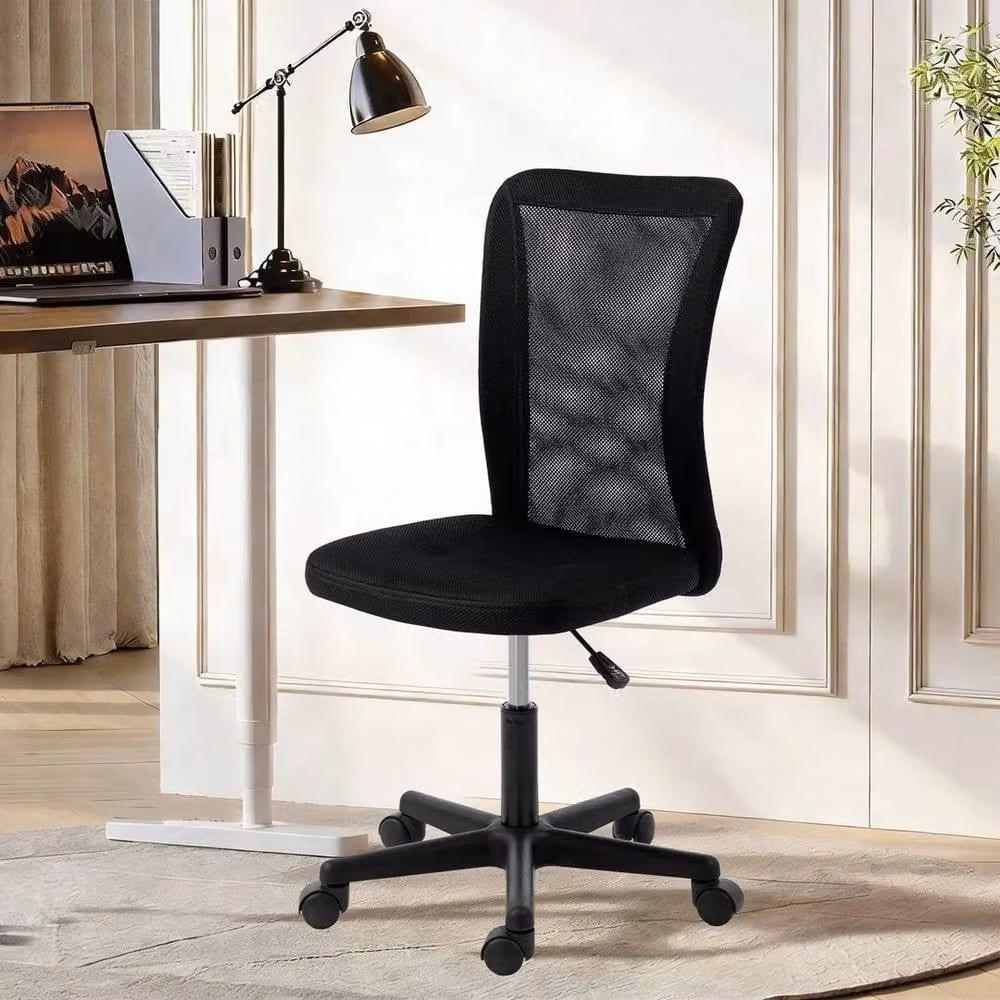FORGEVIO Black Fabric Armless Swivel Task Chair for Home Office – 3