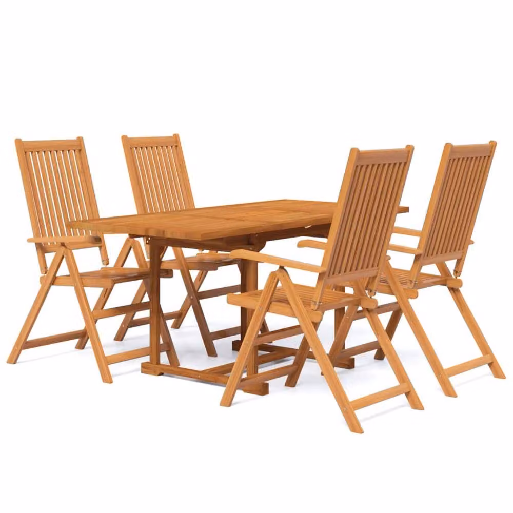 Berkfield Home 5 Piece Garden Dining Set in Brown Oiled Solid Acacia Wood – 2