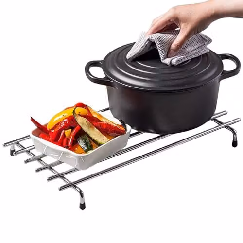 Kilo Silver Rectangular Metal Trivet with Non-Slip Feet, W: 42 cm, D: 20 cm
