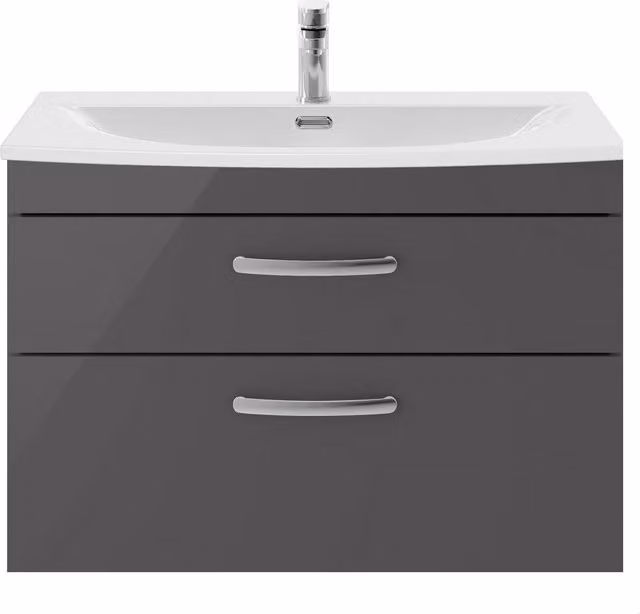 Balterley Millwich 2 Drawer Wall Hung Vanity Basin Unit, Gloss Grey, Width: 80 cm