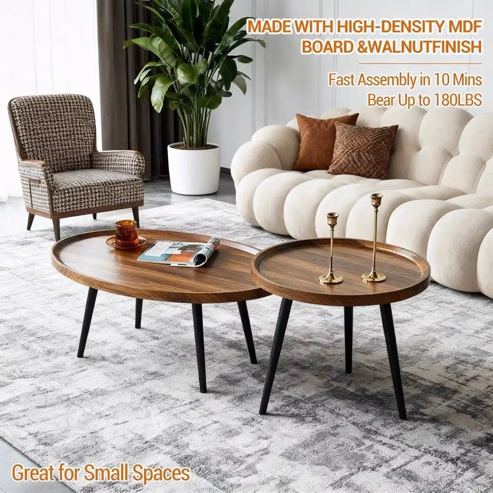VOGREX Nesting Coffee Table Set of 2 in Brown Walnut Wood – 4
