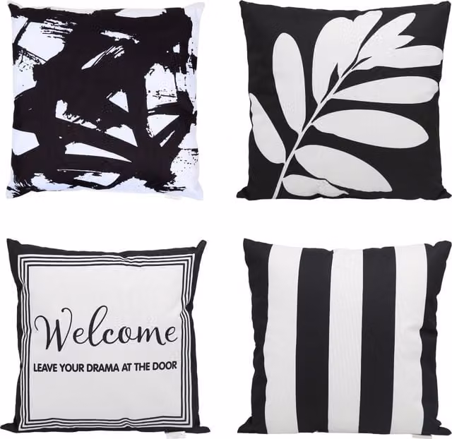 Summer Living Linear Lux Square Outdoor Cushions, Pack of 4, Monochrome Black and White