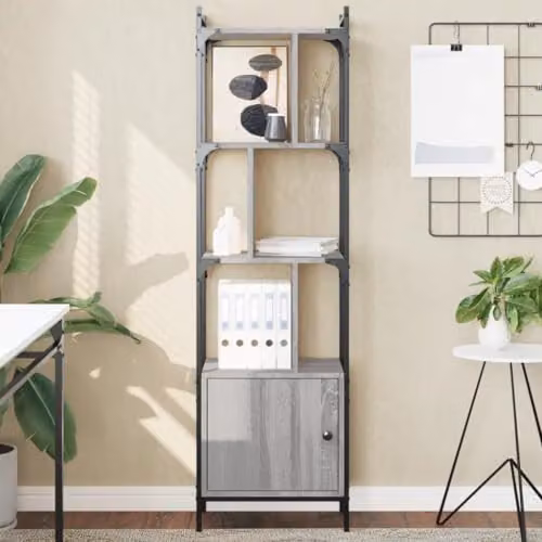 vidaXL Bookcase with Door in Grey Sonoma, W: 44.5 cm, D: 30 cm, H: 154.5 cm, Engineered Wood – 2