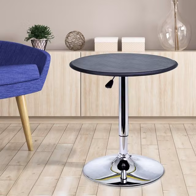 HOMCOM Adjustable Round Bistro Bar Table in Silver and Black