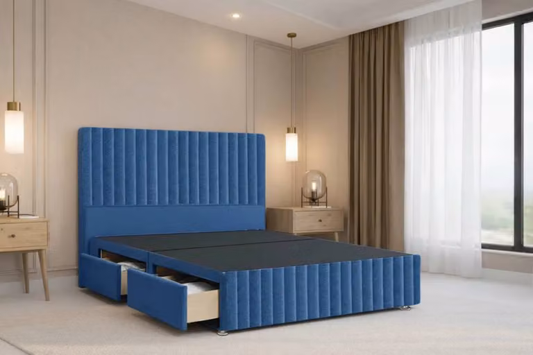 Nexus Mattresses Ltd Verona Plush Divan Set with 2 Drawers and Headboard and Footboard, Navy Blue, W/D/H: 120 x 200 cm