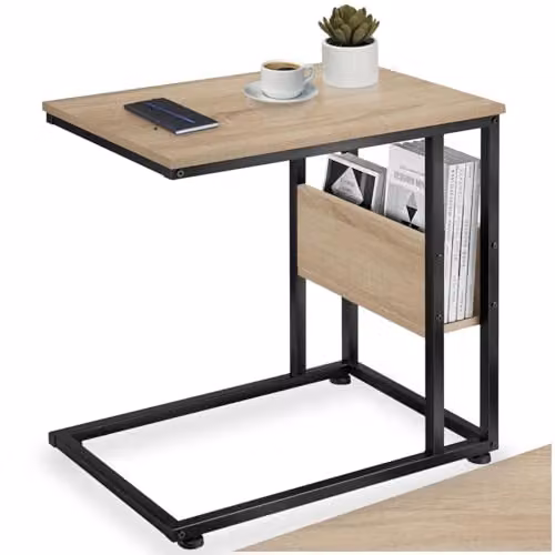 tectake Wigan Bedside Table in Oak with Black Industrial Frame, W/D/H: 36.5 x 36.5 x 60 cm