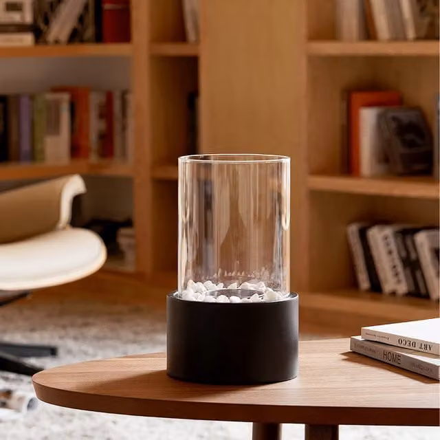 Livingandhome Cylindrical Tabletop Ethanol Fireplace in Black
