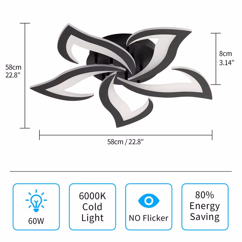 Pheashine Modern Black LED Ceiling Light with 6500K Cool White Light – 2
