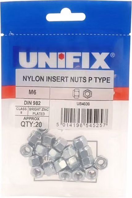 Unifix M8 Self-Locking Nylon Insert Hex Nuts, P Type DIN 982, Galvanised Grey/Silver