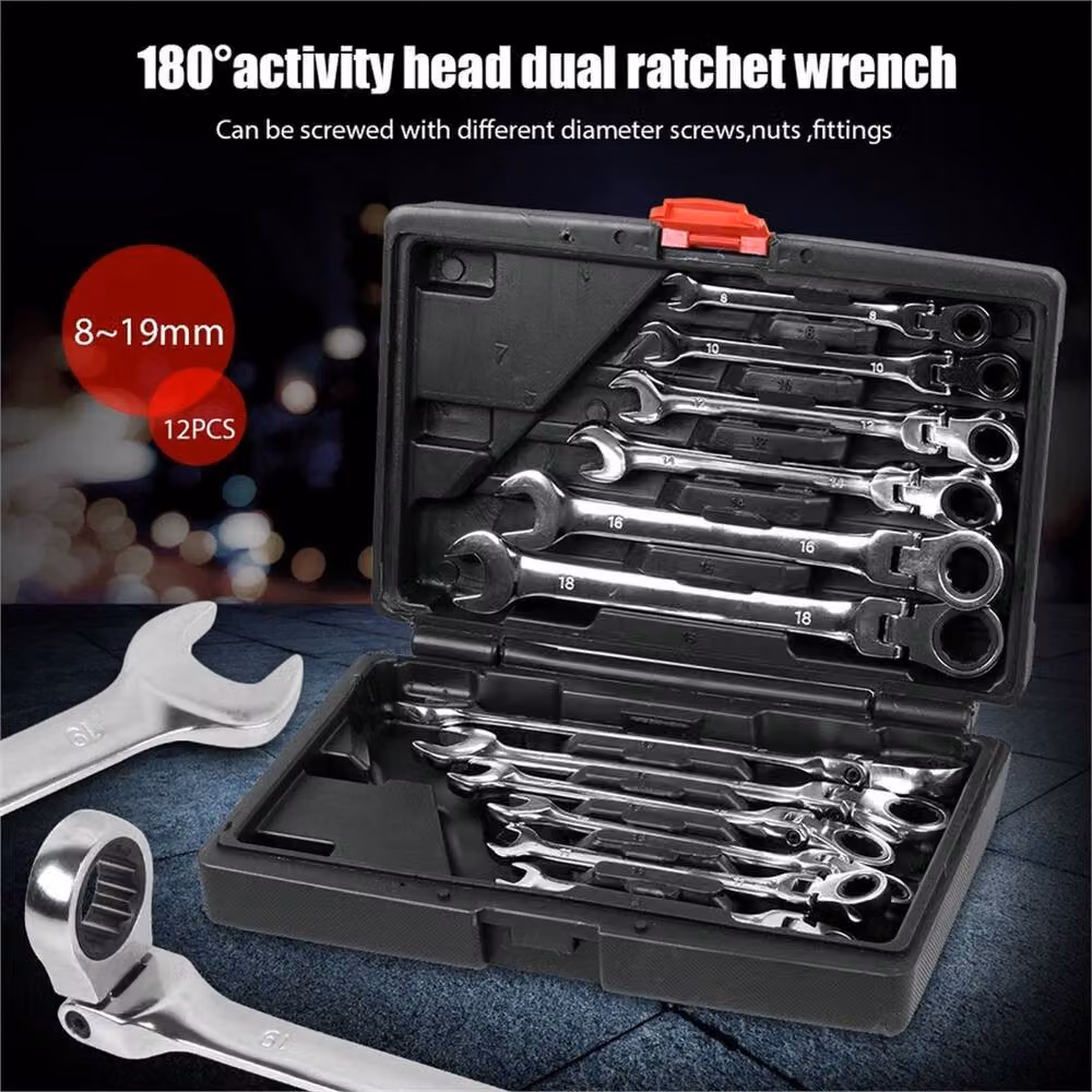 Nordara 12-Piece Flexible Ratchet Combination Wrench Set, 8-19mm, Silver Chrome Vanadium – 5