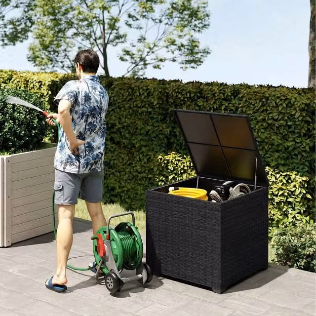 Outsunny 253L Rattan Garden Storage Deck Box, Black