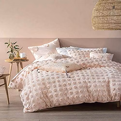 Linen House Haze Dotted Cotton Duvet Cover and Pillowcase Set, Peach/Pink, Duvet Cover: 200 x 200 cm, Pillowcase: 50 x 75 cm