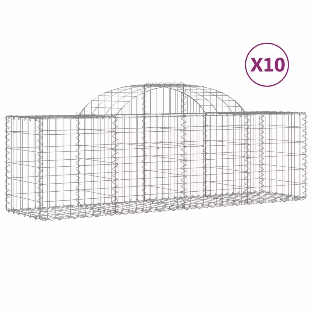 Berkfield Home Arched Gabion Baskets, 10 Pack, Silver Galvanised Steel, W: 200 cm, D: 50 cm, H: 60-80 cm – 2