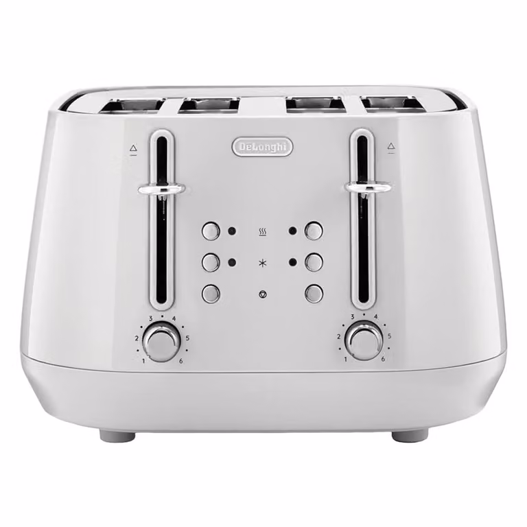 DeLonghi Eclettica White Variable Temperature 1.7L Kettle and 4-Slice Stainless Steel Toaster Set