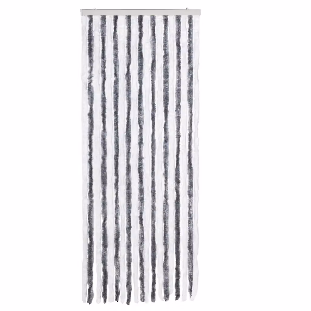 Berkfield Home Grey and White Striped Chenille Insect Curtain, W: 56 cm, H: 200 cm – 2