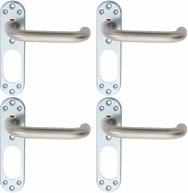 Loops 4 Pair Safety Lever Door Handles with Steel Inner Backplate, Satin Brushed Stainless Steel, Silver, 168mm