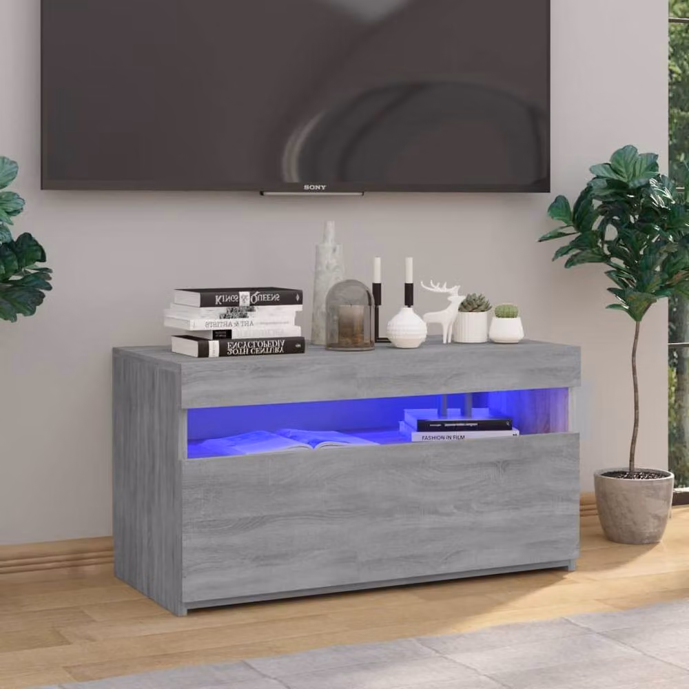 Berkfield Home Modern TV Cabinet with LED Lights in Grey Sonoma, W: 75 cm, D: 35 cm, H: 40 cm – 2