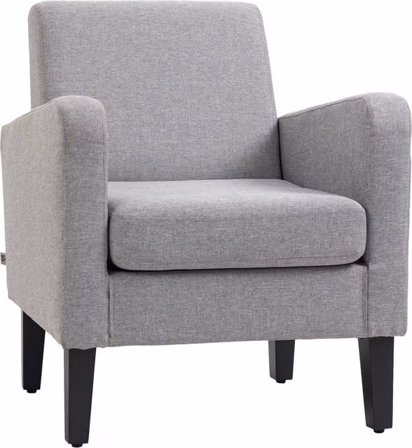 HOMCOM Modern Light Grey Fabric Accent Chair with Rubberwood Legs and Armrests – 1
