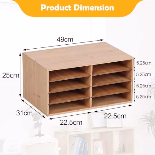 MantraRaj Bamboo Desktop File Sorter with 8 Compartments for A4 Documents, Brown – 2