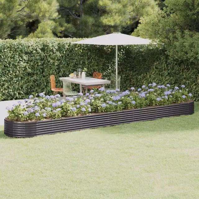 Berkfield Home Garden Powder-coated Steel Raised Bed in Anthracite Black, W/D/H: 544 x 100 x 36 cm