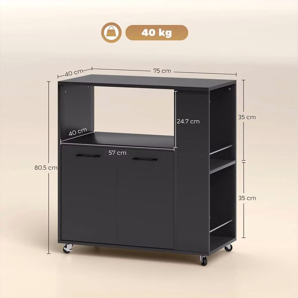 KORVIXA Black Rolling Kitchen Trolley Island Cart W/D/H: 100 x 40 x 80.5 cm – 2