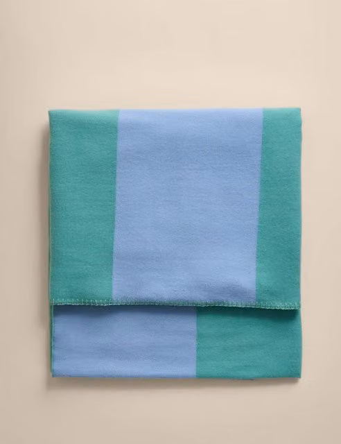 M&S Blue Mix Woven Striped Wool Blend Throw