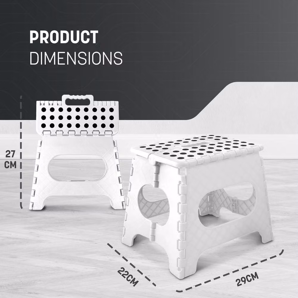 Keplin Heavy Duty Folding Step Stool, Non-Slip Plastic Footstool in White, Height: 27.94 cm – 2