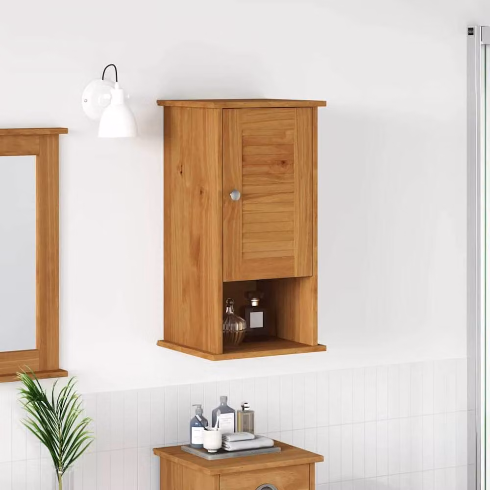 Berkfield Home Rustic Honey Brown Solid Pine Wood Bathroom Storage Cabinet with Hinged Doors, Open Shelf and Shaver Socket – 2