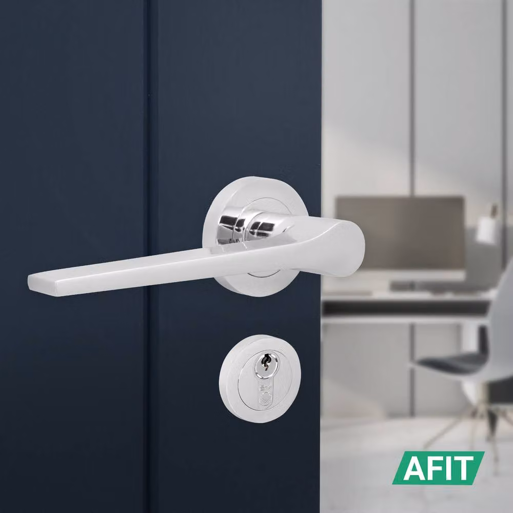 AFIT Chrome Fire Door Handle Euro Lock Double Cylinder Set with Hinges in Silver, 150 x 150 mm – 4