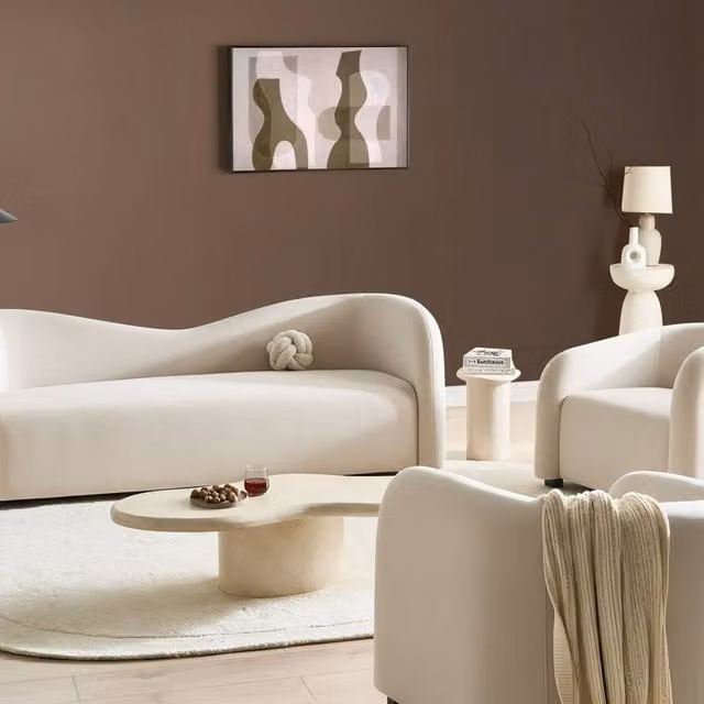 Wyld and Coco Off-White Velvet Sofa and Curved Back Armchairs Set, W: 205 cm, D: 90 cm, H: 75 cm – 1