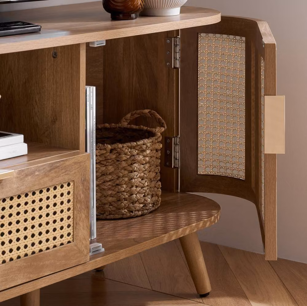 Birlea Noah Rattan and Oak Modern Curved TV Entertainment Unit in Beige – 2