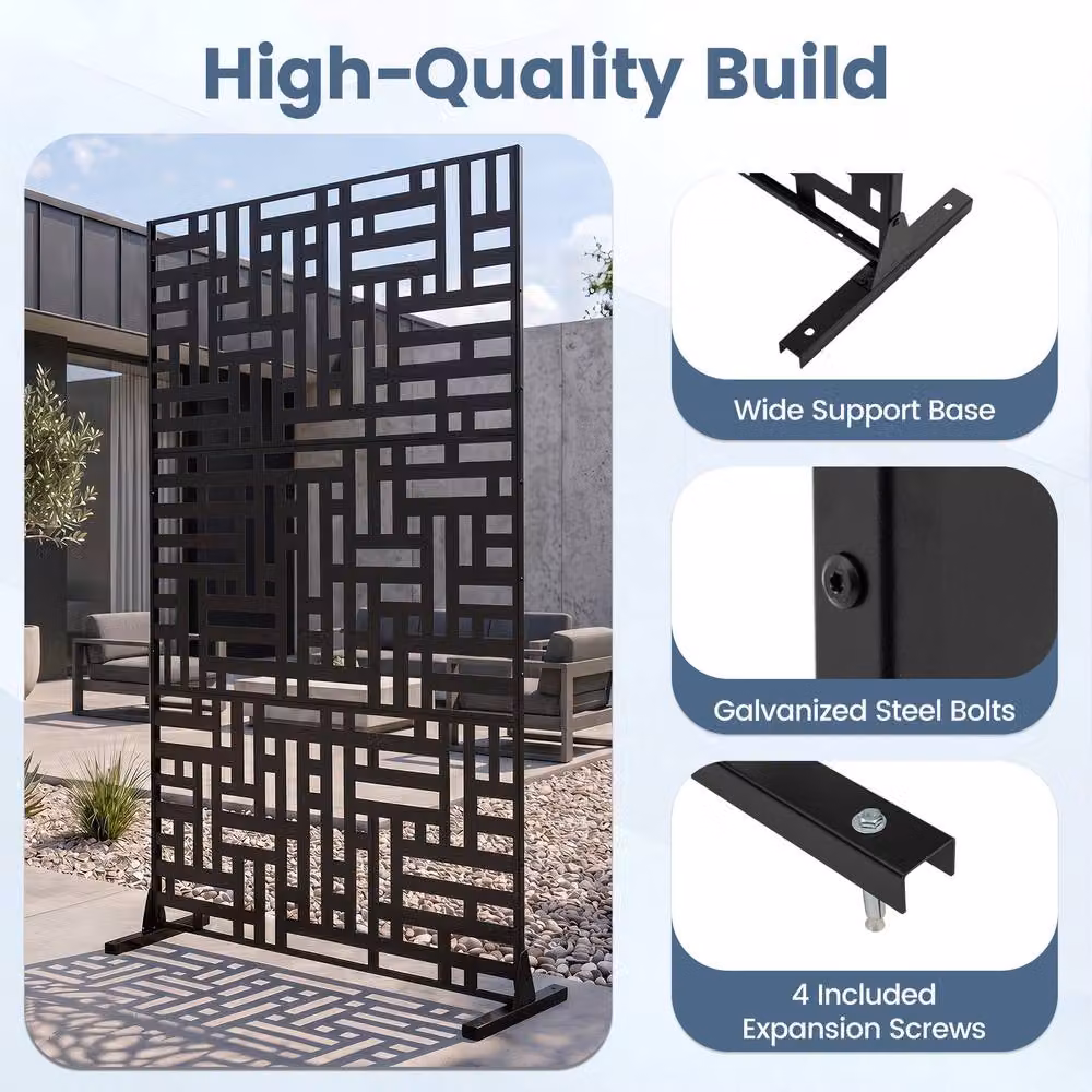 Costway Metal Privacy Screen Decorative Louvered Room Divider in Black, Height: 183 cm – 5