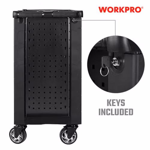 Workpro 7 Drawer Metal Workshop Trolley on Wheels in Black and Silver, H 79 x W 49 x D 49 cm – 4