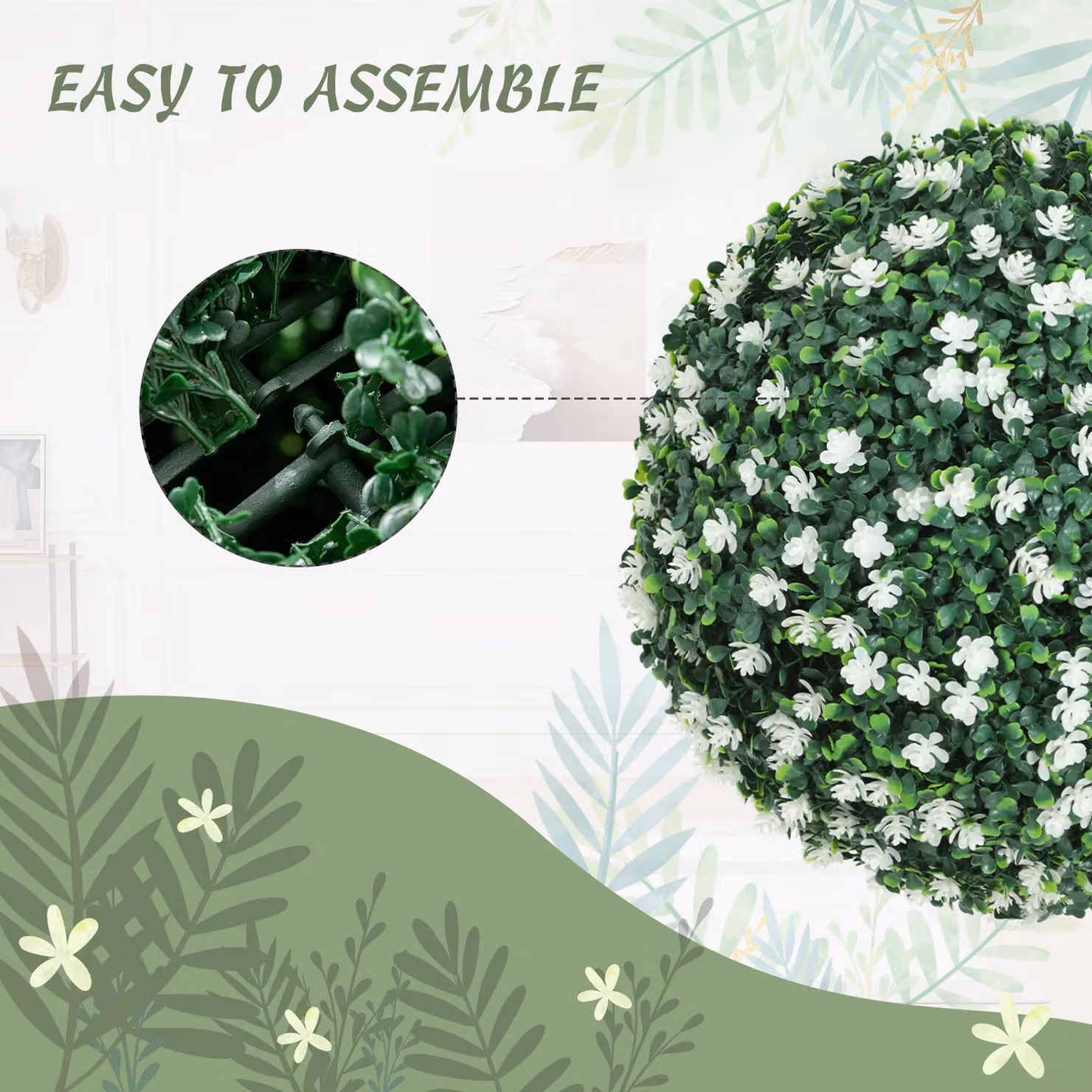 HOMCOM Set of Two Green Artificial Round Boxwood Plants in White Pots – 5