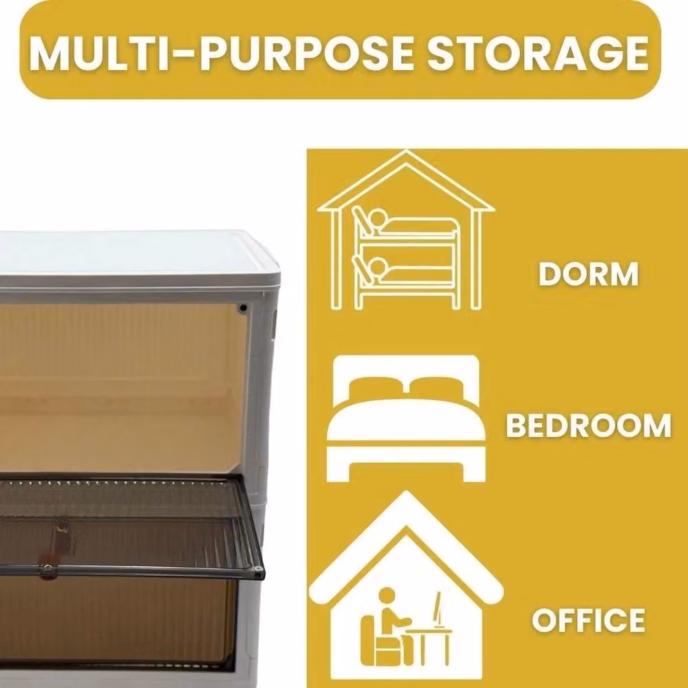 FORGEVIO 4 Tier Stackable Plastic Wardrobe Storage Box with Lid and Wheels, 92L, White, W: 50 cm, D: 50 cm, H: 80 cm – 4