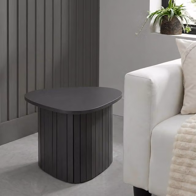 OHS Madison Ribbed Round Side Table in Charcoal Grey