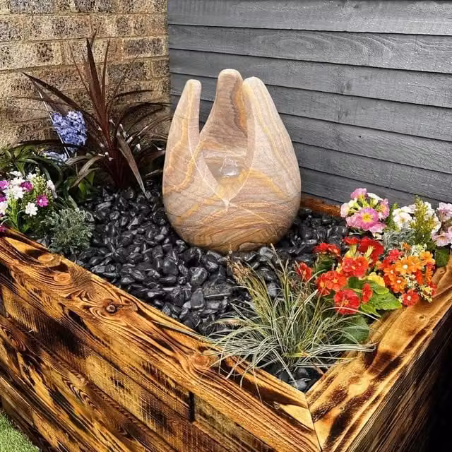 Tranquility Sandstone Tulip Natural Stone Water Feature, Grey, Height: 50 cm