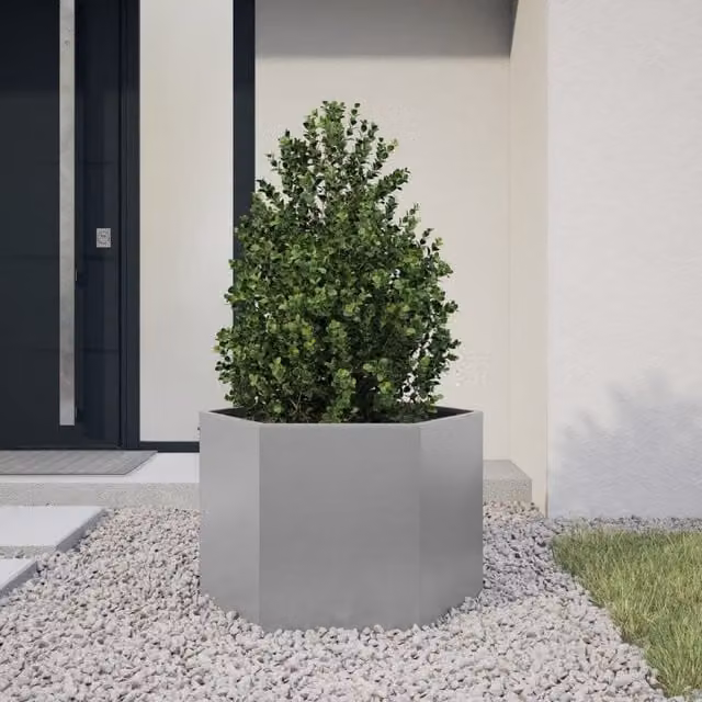 Berkfield Home Hexagon Garden Planter in Silver Galvanised Steel, W: 69 cm, D: 60 cm, H: 45 cm