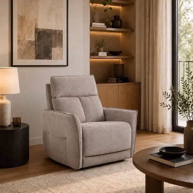 Aspire Grayson Fabric Upholstered Power Recliner Armchair with USB Charging in Beige