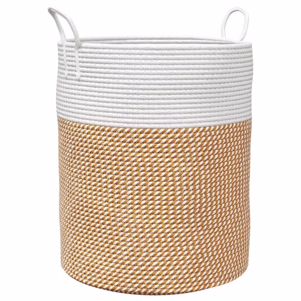 Berkfield Cotton Home Storage Basket in Brown and White, W: 38 cm, H: 46 cm
