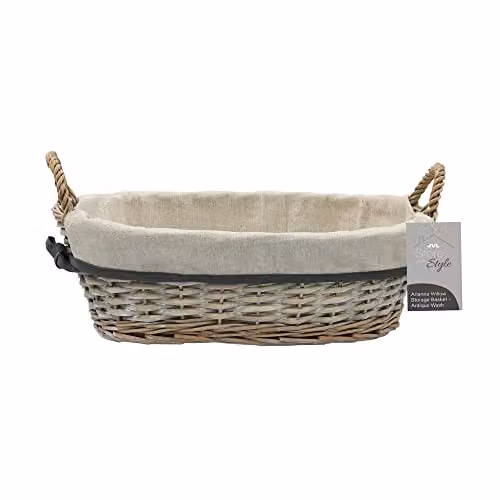 JVL Arianna Oval Willow Storage Basket, Grey, W: 28.0 cm, D: 12.0 cm, H: 9.0 cm – 2