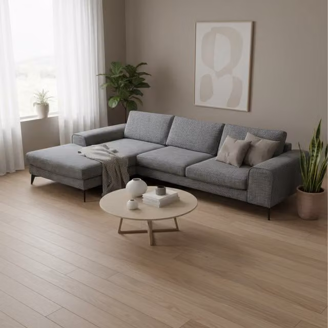 Abakus Direct Venice Chenille Left-Hand Corner Sofa in Dark Grey with Deep Seats and Extra-wide Padded Arms