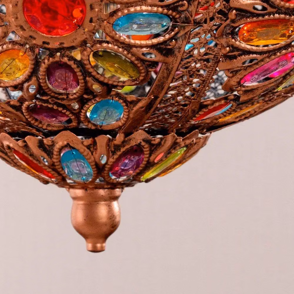 ValueLights Samia Moroccan Style Bronze Ceiling Light Shade with Multicolour Jewels, Diameter: 33 cm – 4