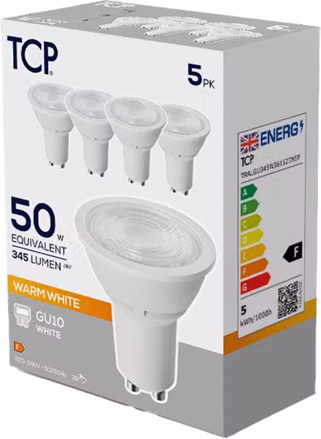 TCP Warm White LED GU10 Reflector Bulbs in White