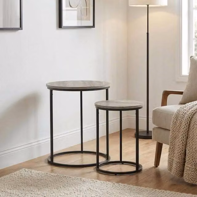 Garden Greatness Scandi Wood Effect Round Nesting Tables in Brown – 1