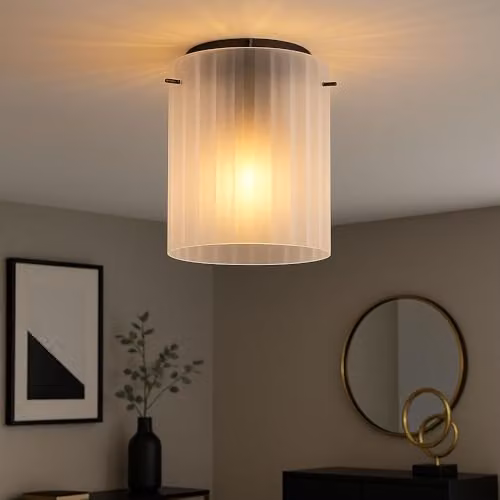 Netlighting Tulivar Cylindrical Ceiling Light in Grey with Dark Satined Glass Shade, E27, H 23 cm x W 18 cm x D 18 cm – 2