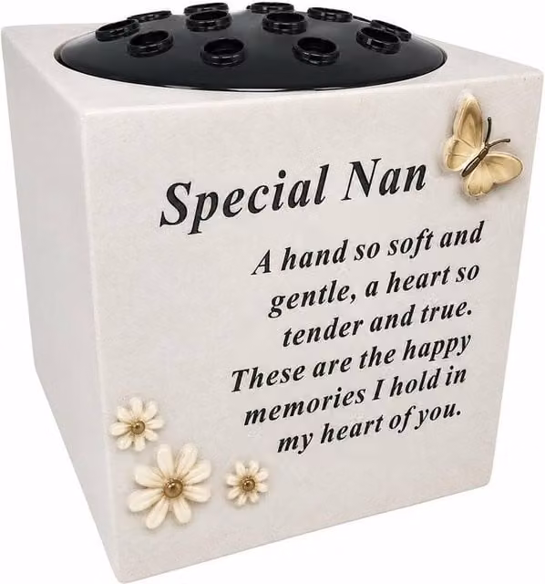 David Fischhoff Butterfly Memorial Vase in Cream Stone for Condolence and Tabletop Use – 1