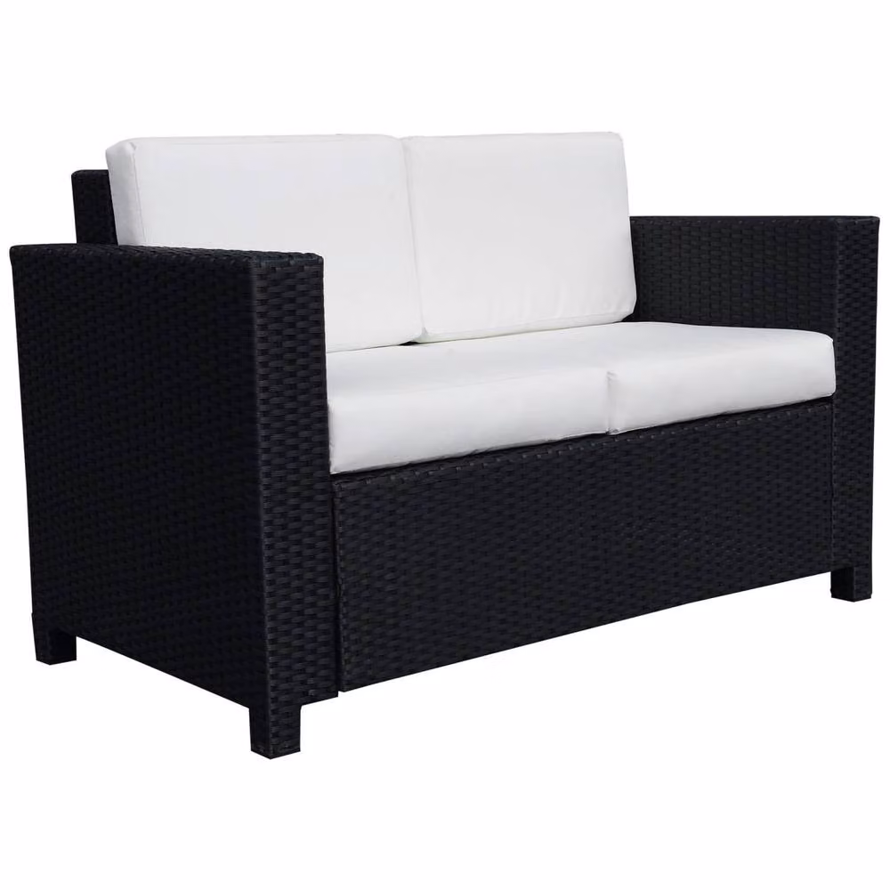 Wyld Haus Toha 2 Seater Rattan and Steel Outdoor Sofa in Black with Beige Cushions – 2
